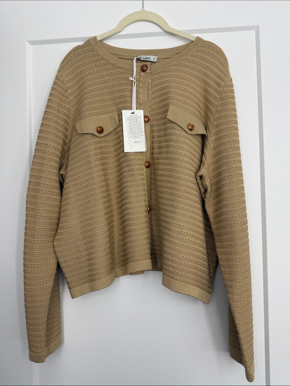 Grace Karin Women’s Cardigan, NEW WITH TAGS, Size XL, Tan